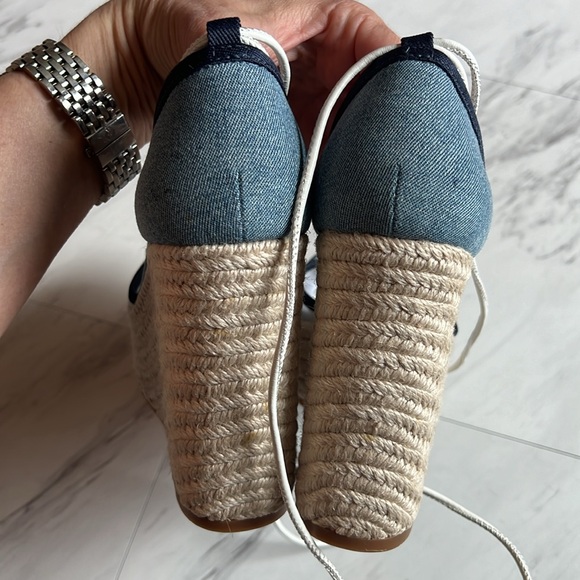 Gianni Bini Santoro two denim ankle wrap espadrille platform jean blue mesh 6 - Picture 5 of 8